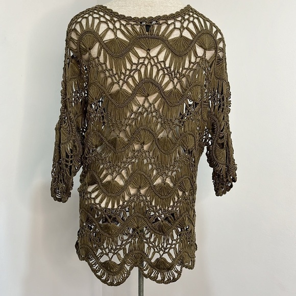 Lisa International Womens Open Loose Knit Sweater Top Brown Festival Boho PL - Picture 4 of 14